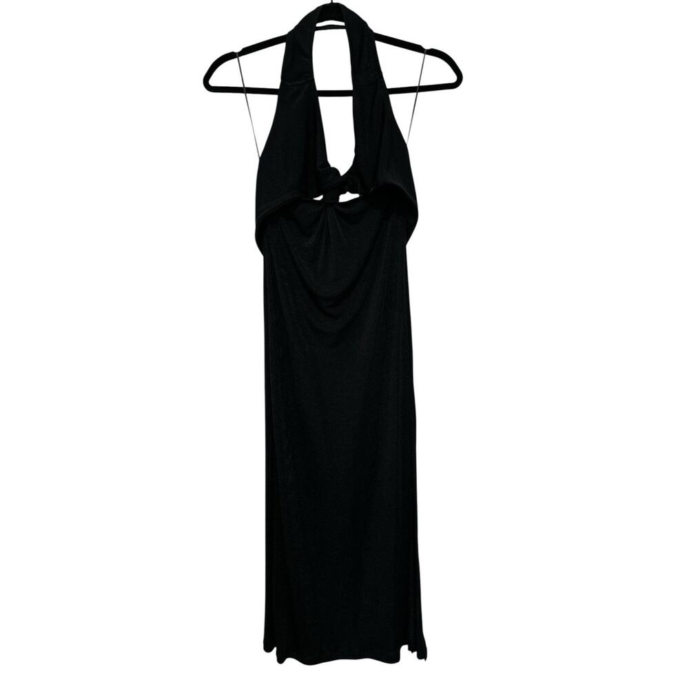 Morning Mist Dress Black Ribbed Midi Cutout With Slit Size US 8